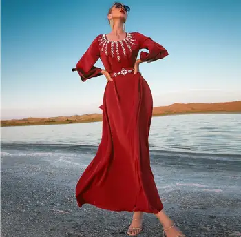 Vasaros Maroko Šalies Mados Moterų Dubajus Šifono Suknelė kalnų krištolas