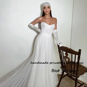 Sparkly Balta Brangioji, Vestuvių Suknelės, Seksualus Brangioji Puoštas Tiulio Ilgai Nuotakos Suknelė Izraelio Nuotakos Vestuvių Suknelės Individualų
