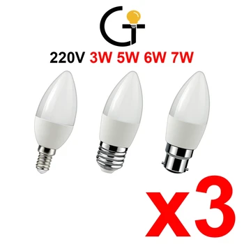 3PCS LED žvakė, lempa, C37 3W 220V-7W Strobe-nemokamai šiltai balta šviesos kristalų liustra žemyn lempos virtuvė vonios kambarys