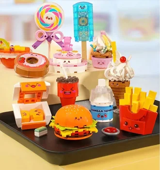 Nušvitimo blokai naudos žvalgybos asamblėjos desertas hamburger modelio vaikų mažų dalelių dangstydami žaislai