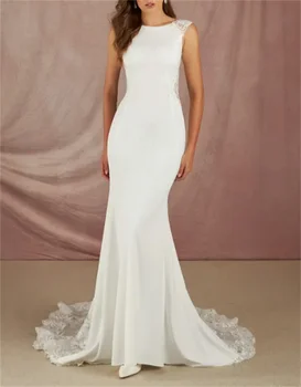 Elegantiška Balta Vestuvinė Suknelė 2022 Nėriniai Gėlės Paplūdimio Nuotaka be Rankovių Suknelės Ilgio Traukinio Grindų Ilgis Vestido De Noiva فساتين حفلات