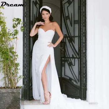 SVAJONĖ Elegantiškas Stebėjimo Klostes Aukšto Pusėje Ritininės Vestuvių Suknelė 2023 Paprasta Šifono Brangioji Teismas Traukinio Linija Nuotakos Suknelė