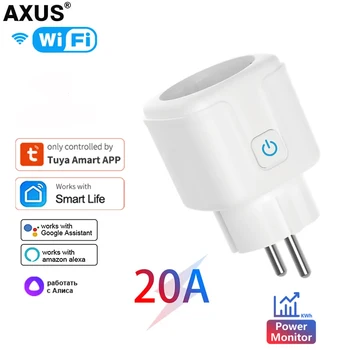 AXUS 20A WiFi Tuya Smart Plug Smart Home Balso Laikmatis Galia Monitoriaus Lizdas Smart Gyvenimo APP 