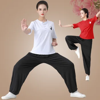 Vasarą Moterys Tai Chi Kungfu Kovos Menų Uniformas sportinis Kostiumas Kinijos Tradicinės Palaidinukė+ziajać Fitneso Treniruotės Tracksuit