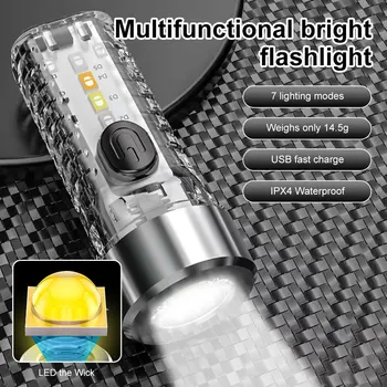 Nešiojamų Mini LED Keychain Žibintuvėlis Lauko Kempingas Darbo Lemputė su 7 Apšvietimo Režimai USB Įkrovimo Vertus, Žibintuvėlis, Avarinis Žibintas