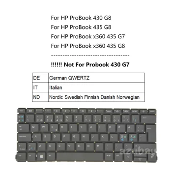Nešiojamojo kompiuterio Klaviatūra HP ProBook 430 G8, x360 435 G7, x360 435 G8 vokietijos QWERTZ italijos Šiaurės šalių-švedijos, suomijos, danijos, norvegijos