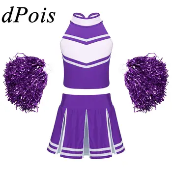Vaikų Mergaičių Cheerleaders Apranga Cosplay Cheerleader Kostiumai Su Gėlių Kamuolius, Nustatyti Veiklos Kostiumai Etape Dancewear