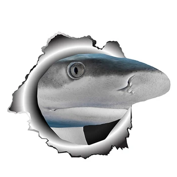 Etie 13cm x 10.2 cm 3D Ryklys Vinilo Lipdukas Suplėšyti Metalo Lipdukas Asmenybės Žuvų Automobilių Lipdukai Jūrmylių Riedlentė Nešiojamas Dekoras