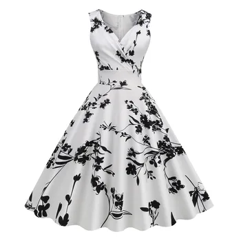 Retro Vasaros Suknelė Moterims 2023 O-Kaklo Audrey Hepburn Derliaus Gėlių Spausdinimo Suknelė Šalis Suknelės Plus Size Vestidos