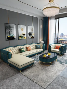 Amerikietiško stiliaus prabangus kampas, sofa-lova, gyvenamasis kambarys modernus paprasta high-end luxury Europos stiliaus odos sofos, galvos oda