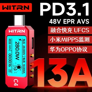 WITRN C4 C4L 48V USB Testeris Voltag Srovės Matuoklis PD3.1 PGS Apgauti EPR Senėjimo Aktyvavimo Talpa Greito Įkrovimo Protokolo Detektorius