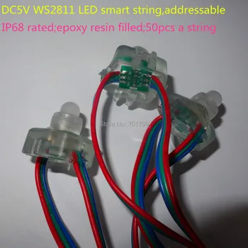 DC5V WS2811 LED smart string,tikslinės,su visais rgb laidas,IP68, kai vardinė;epoksidinės dervos užpildyti;50pcs eilutę