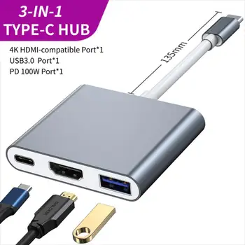 4k Hd Tipo-c Hub Pd Greito Įkrovimo Usb C Iki HDMI suderinamus Splitter 3 In 1 Greito Įkrovimo Usb 3.0 Adapteris, Skirtas Macbook Dell