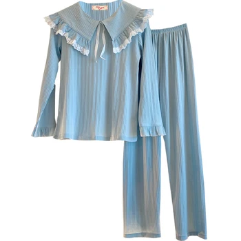 2022 m. Pavasarį, Rudenį Saldus Princesė ilgomis Rankovėmis Medvilnės Pajama Komplektai Moterų korėjos Sleepwear Pyjama Homewear Pijama Mujer Drabužiai