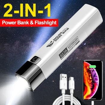 Mini Nešiojamas LED Žibintuvėlis USB Įkrovimo 2 In 1 Degiklio Galios Banko Stiprią šviesą Ilgo Nuotolio Vandeniui Kempingas Fotoblykstės