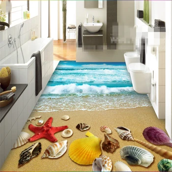Beibehang Užsakymą freskos 3d grindys Paplūdimys, Shell Žvaigždė Vonios kambarys, Restoranas 3D grindų plytelės, Aukštos kokybės foto tapetai behang