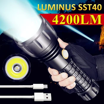 LUMINUS SST40/T20 Lauko Medžioklės Galingas LED Žibintuvėlis USB Įkrovimo 3200LM Kelionės Prožektorius, 26650 Kempingas Taktinis Žibintuvėlis